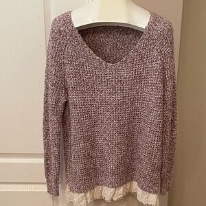 Soft Surroundings vneck long sleeve maroon & cream sweater